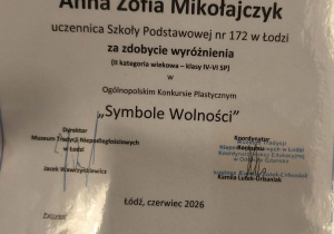Sukces naszych uczennic w konkursie „Symbole Wolności”!